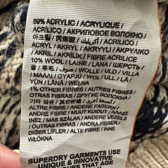 Superdry Fairisle Heart Knit Pullover Sweater Beige/Blue SZ XL Wool Blend - Picture 6 of 10